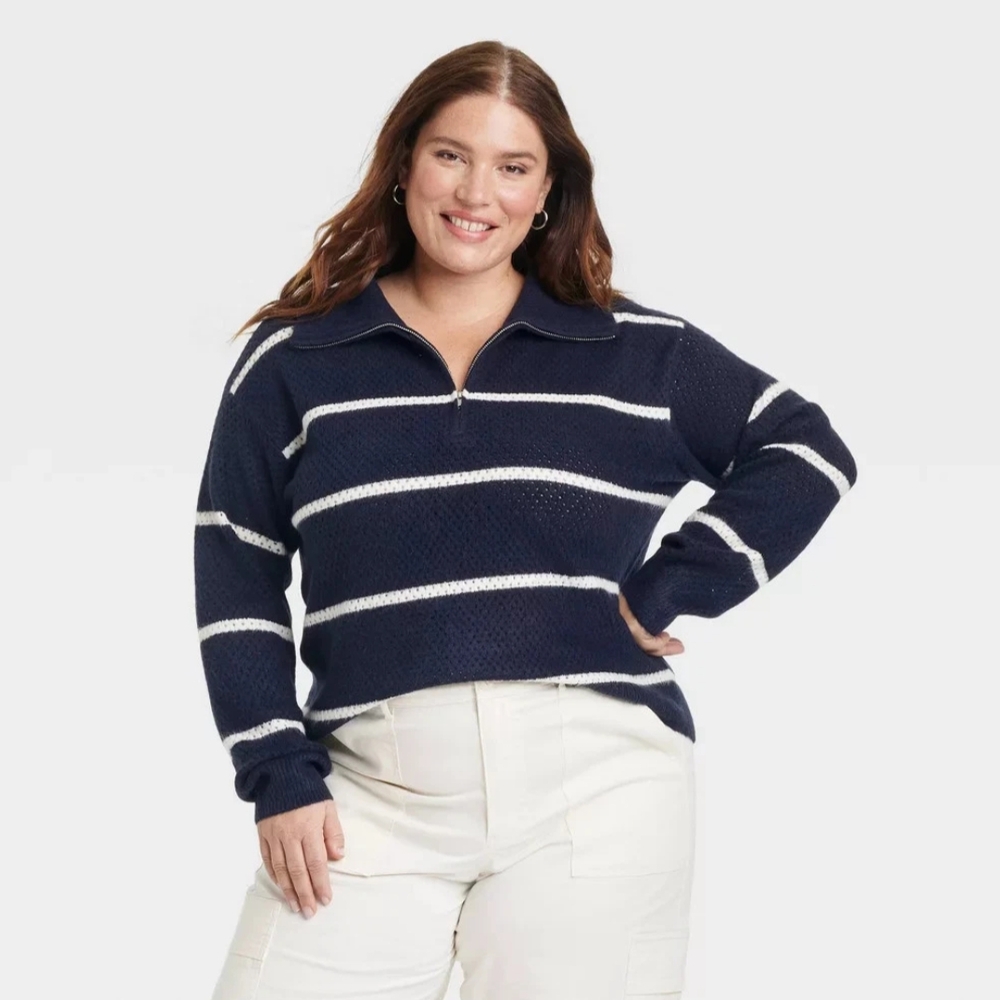 NWT Navy Quarter Zip Pullover Sweater Size 3X